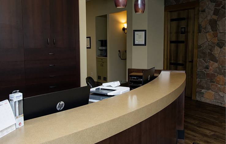 Front desk in dental office reception area